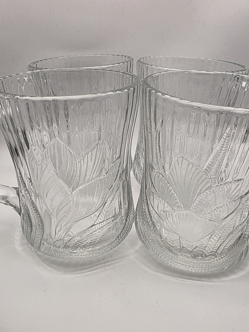 Arcoroc France Crocus Glass Mugs Set of 4 Vintage Retro Canterbury Floral 10oz